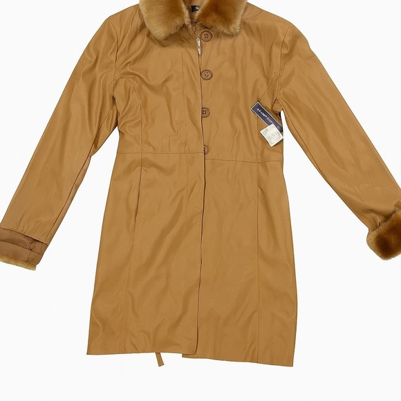 Paparazzi Women’s Camel Faux Leather Coat with Faux Fur Collar & Cuffs – Size M - Picture 3 of 4